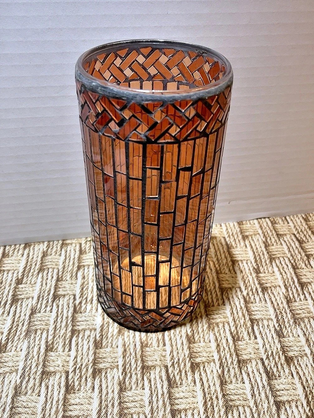 Mosaic Candle Holder in Brown & Black